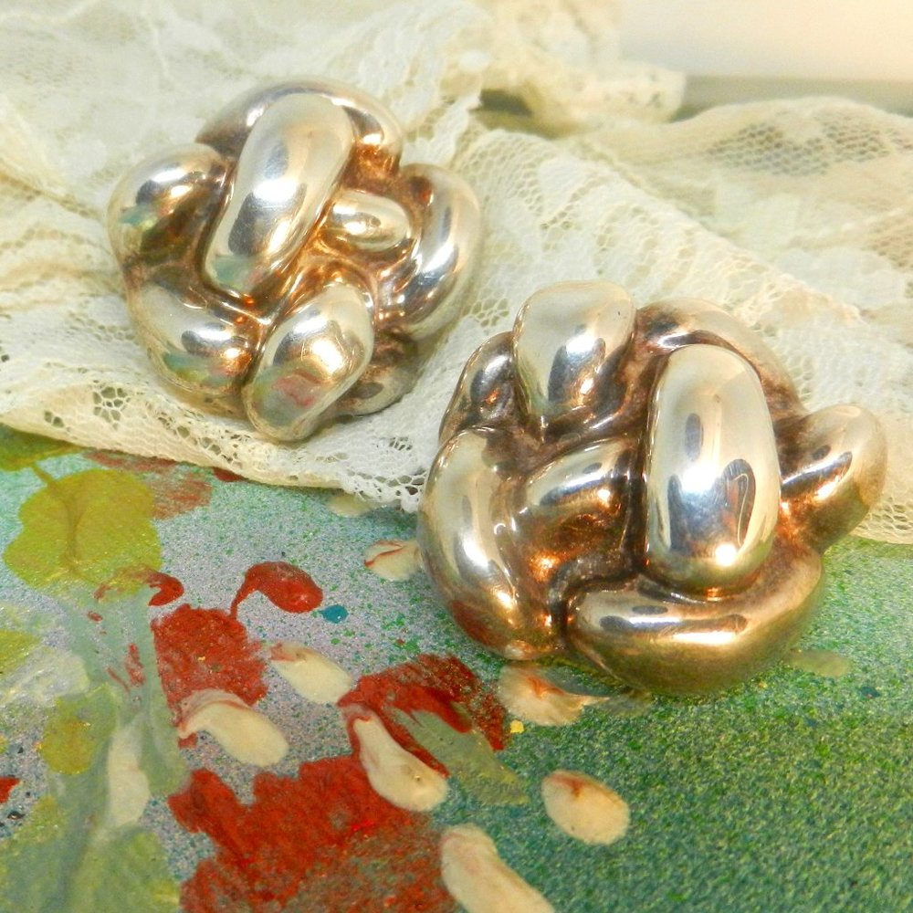 VTG silver statement clip earrings 925 Celtic interlocking knots large signed